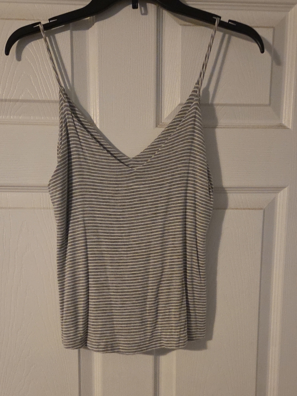 mahina Gray and White Striped V-Neck Spaghetti Strap Camisole